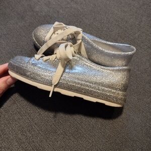 Mel By Melissa Jelly Sneaker Lace Up Silver Glitter